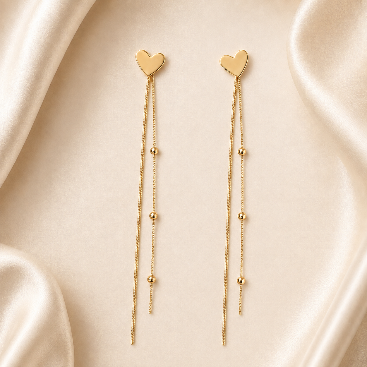 گوشواره استیل قلبی آویز زنجیری طلایی مینیمال - کد 4989-۱-2