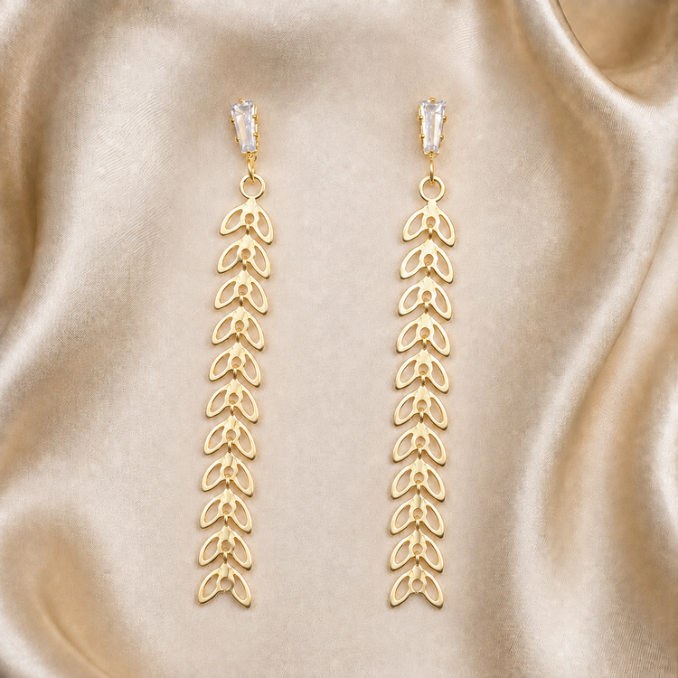 گوشواره استیل آویز گندمی طلایی - کد 4989-2-2